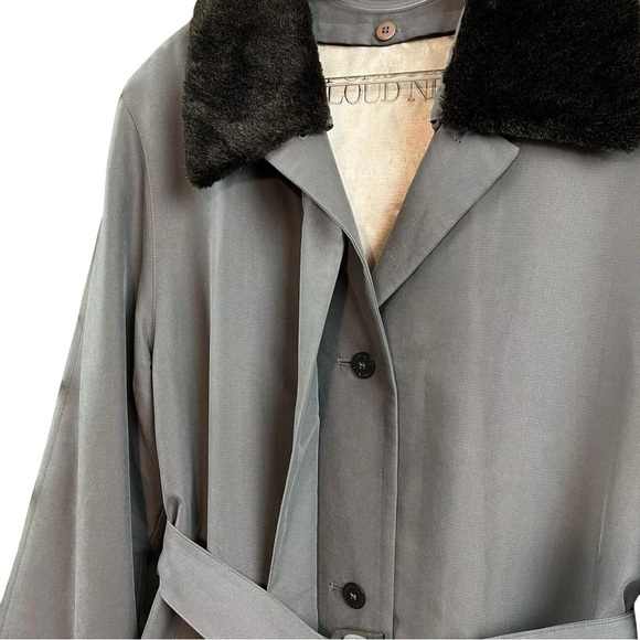 Cloud Nine Faux Fur Belted Buttoned Trench Coat Jacket Gray Brown Size Small - Picture 4 of 9